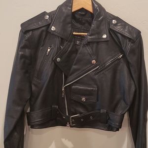 Motorcycle style crop leather jacket